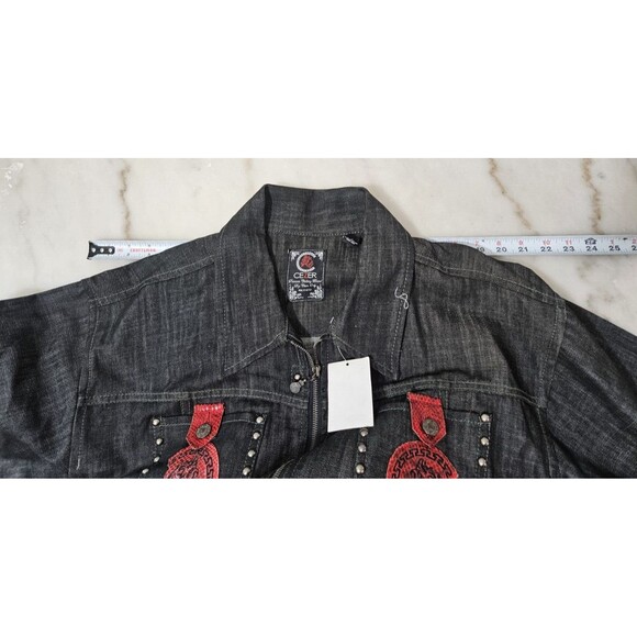 NWT CEZER Denim Jacket Men’s Black Embroidered Patches 100% Cotton Size 2X - Picture 5 of 12